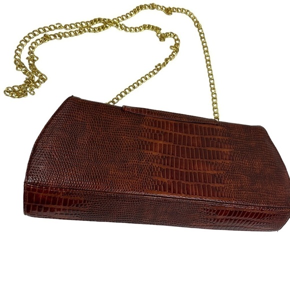 Big Buddha Reddish Brown Faux Crocodile Leather Crossbody Clutch - Picture 2 of 10